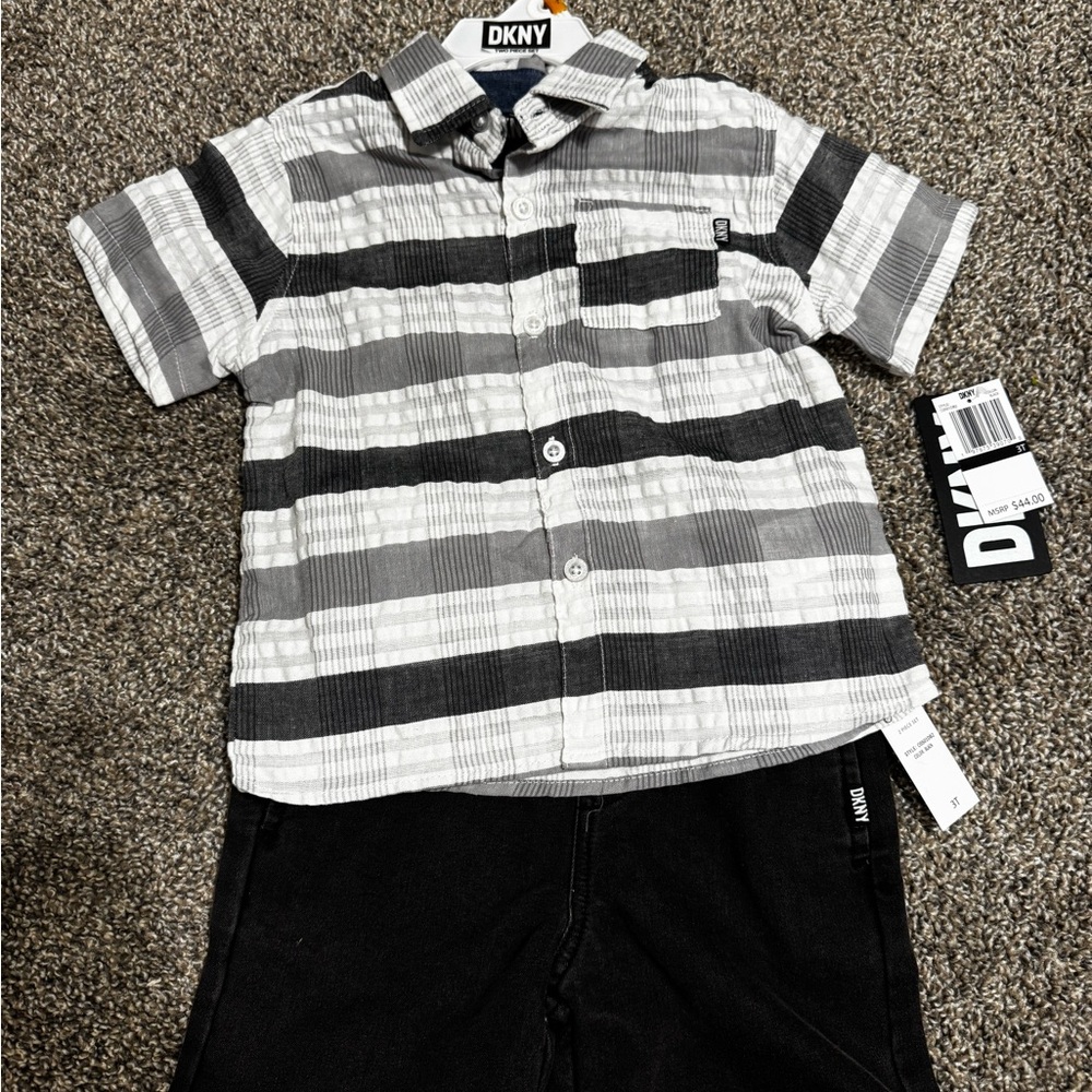 DKNY Kids Black and White Striped Button Down Shirt